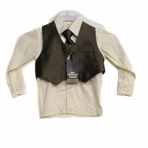 BJK Kids Collection Boys White Beige Dress Shirt Collared Check Long Sleeve 1